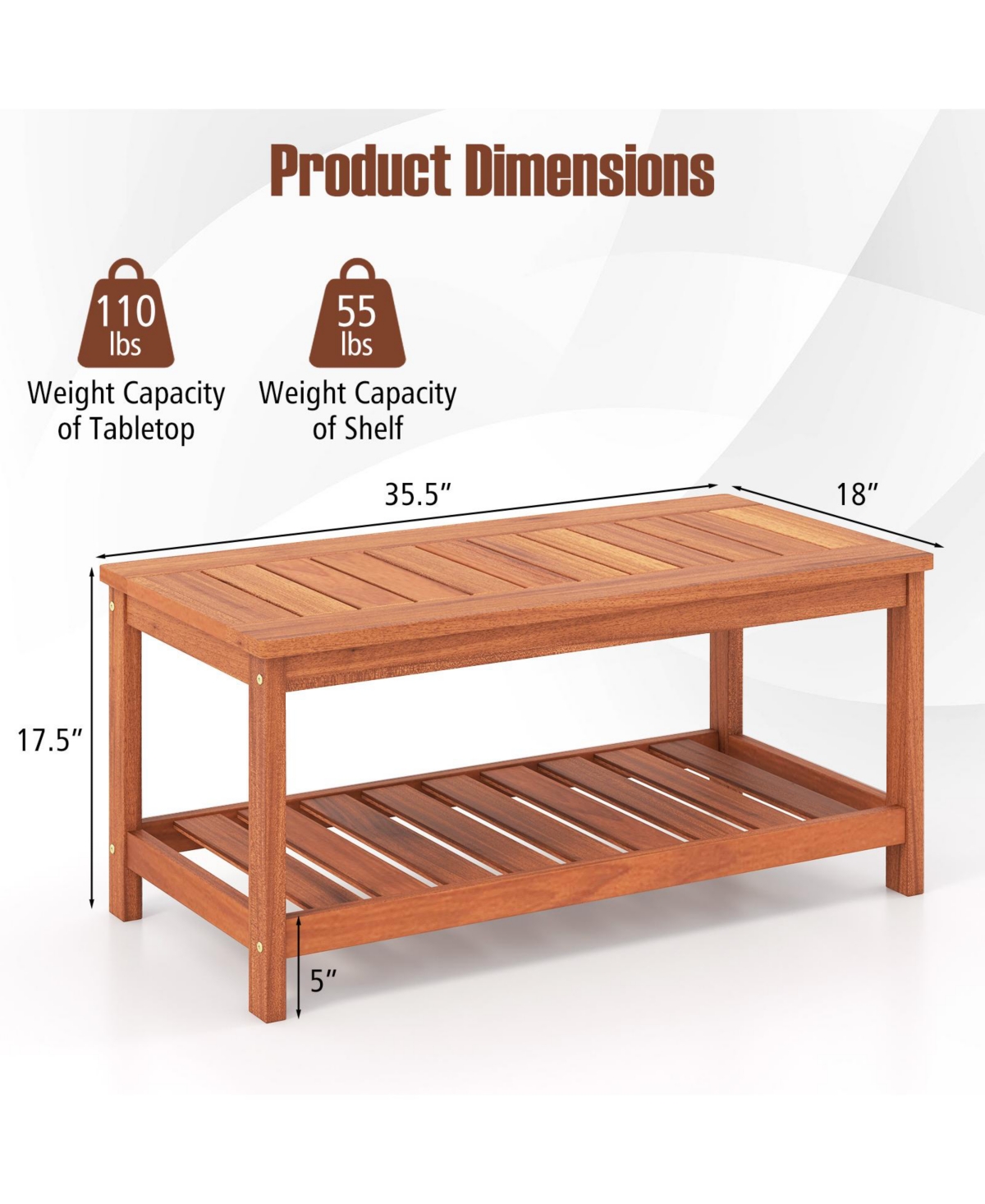 Slickblue 2-Tier Patio Coffee Table with Slatted Tabletop and Shelf