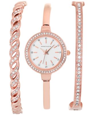 Anne Klein - Women's Rose Gold-Tone Bangle Bracelet Watch Set 24mm AK/2046RGST