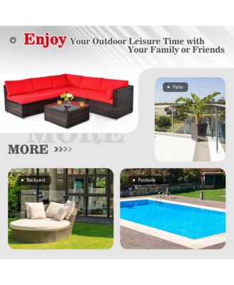 6PCS Patio Rattan Furniture Set Cushioned Sofa Coffee Table Garden