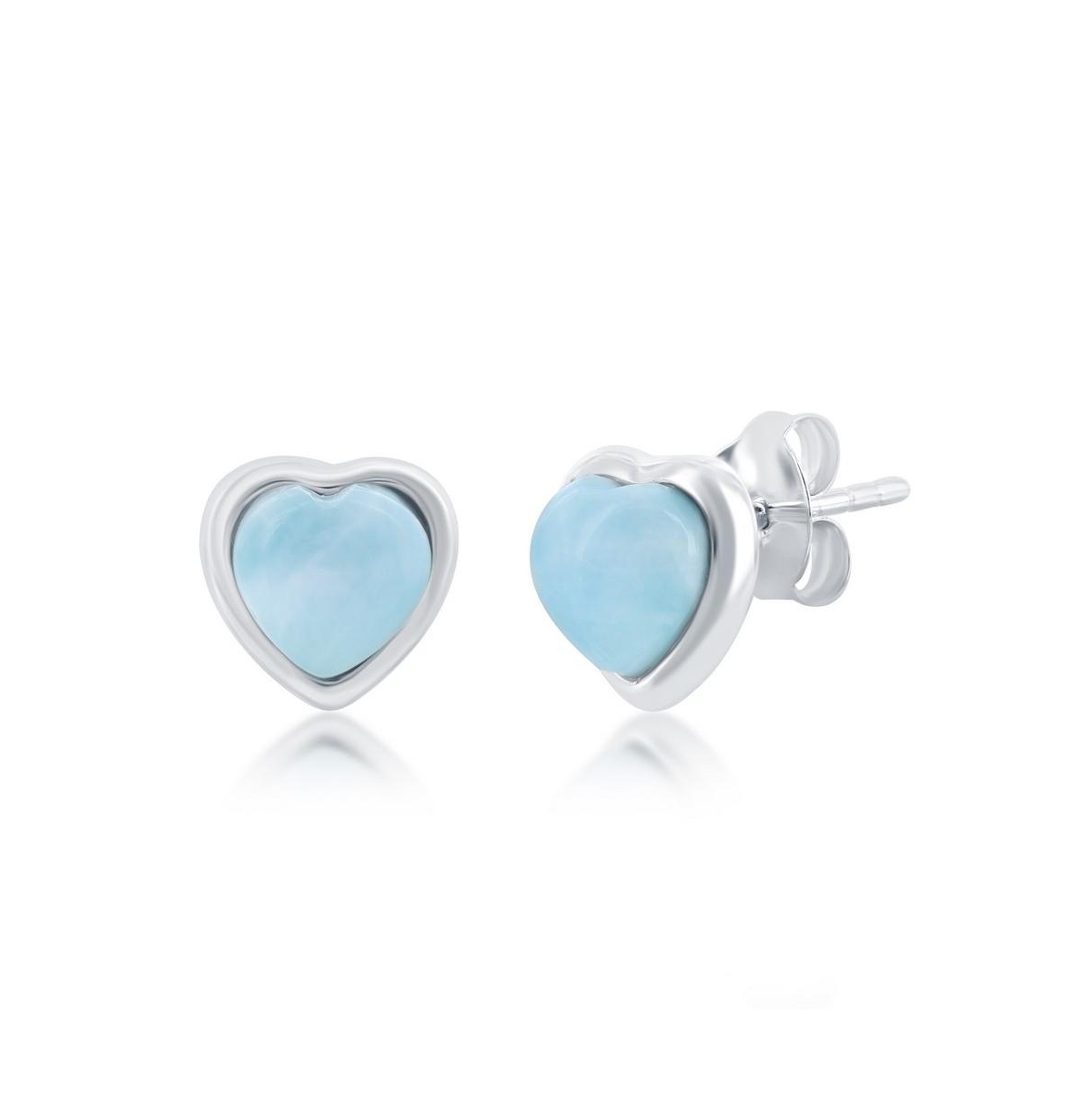 Sterling Silver Heart Larimar Stud Earrings - Blue