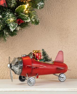 14 L Christmas Metal Airplane with Gifts Table D&eacute;cor