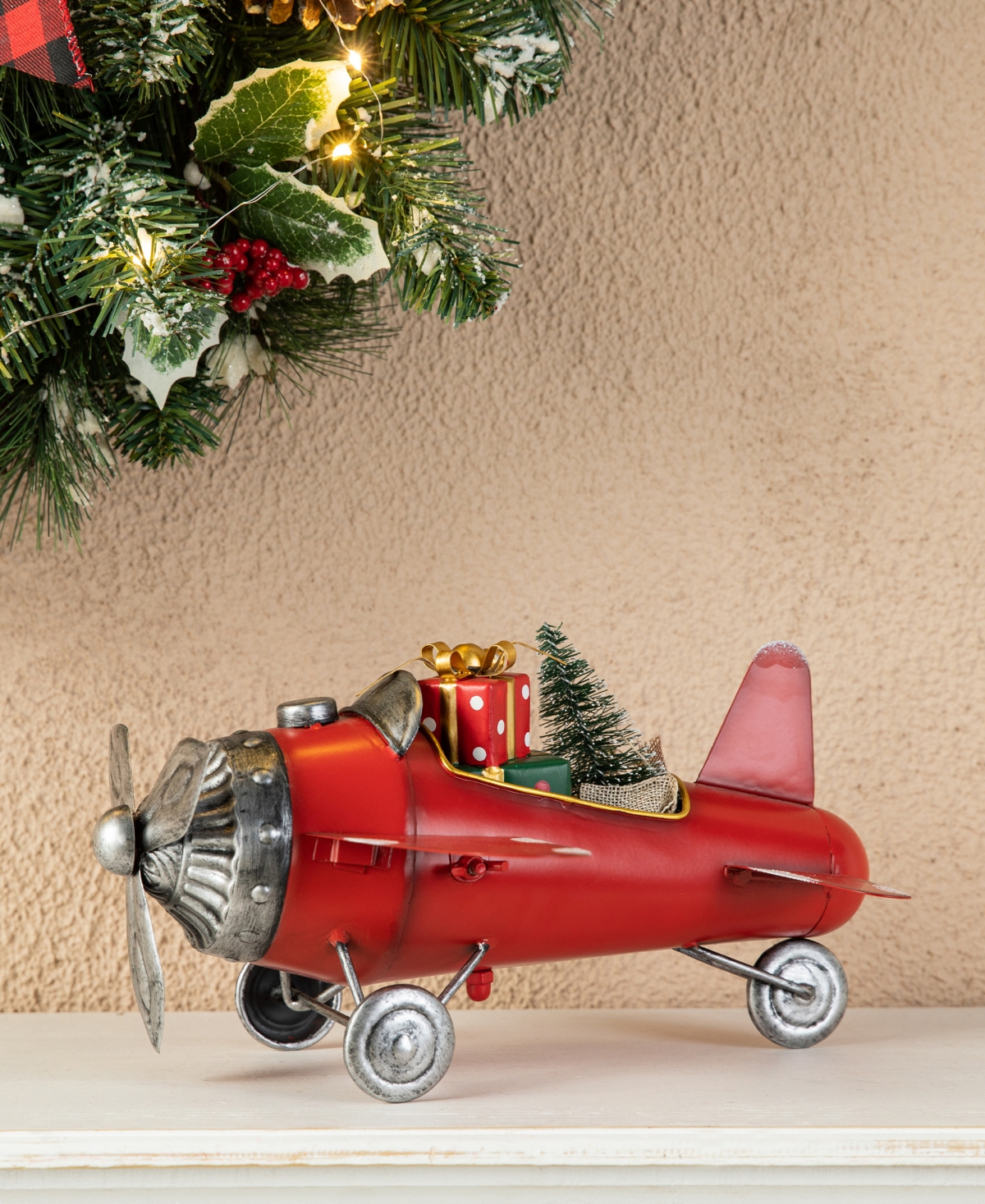 Glitzhome 14 L Christmas Metal Airplane With Gifts Table Decor In Multi