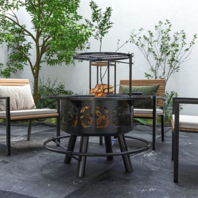 Fire Pit BBQ Grill with Poker, Wood Burning Firepit,
