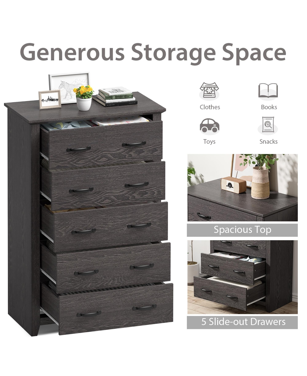 Costway 5 Drawer Chest Storage Dresser Tall Cabinet Organizer Bedroom Hallway