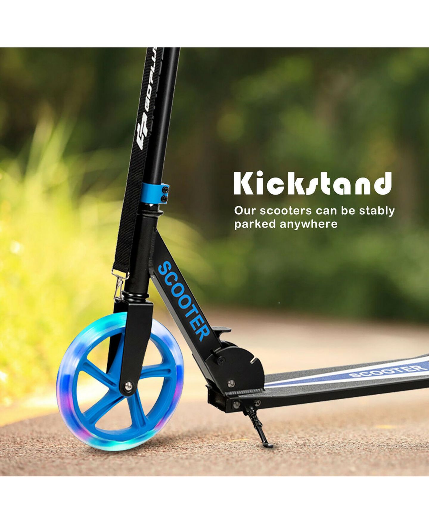 Детская игрушка Costway Folding Kick Scooter with LED Wheels, 220 Lb Capacity, Ages 5-14, цвет: Синий — фото 8