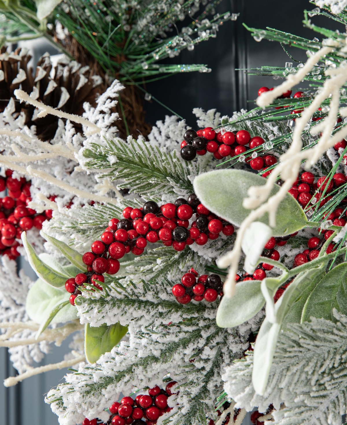 Glitzhome 24 D Christmas Flocked Pinecone Berry Wreath In Multi