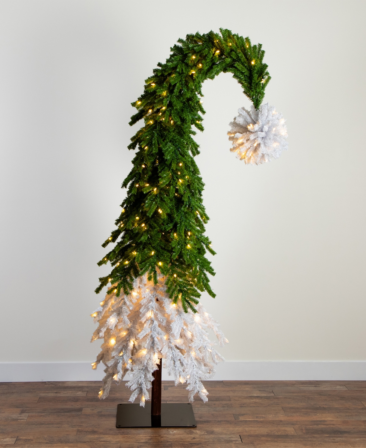 Nearly Natural 7ft. Holiday Green And White Santa's Hat Christmas Tree With 500 Led Lights And 1275 Bendable Branch In Green