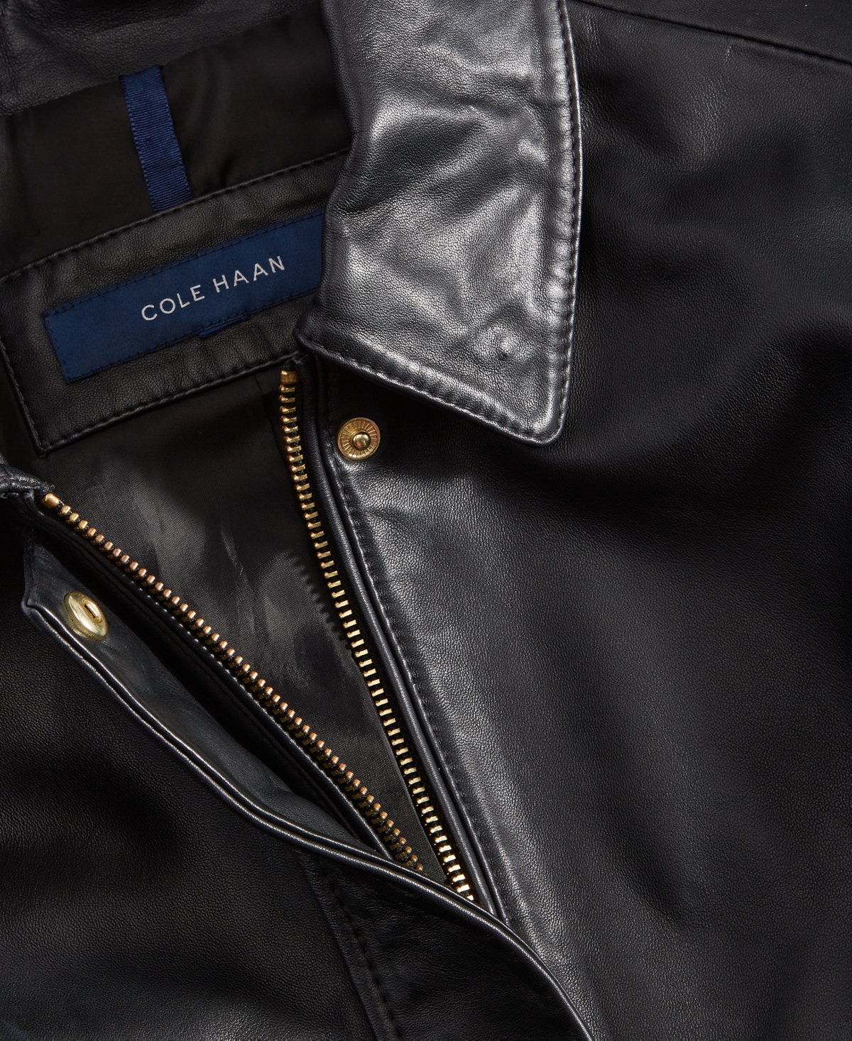 Cole Haan Women's Leather Zip-Front Collared Coat