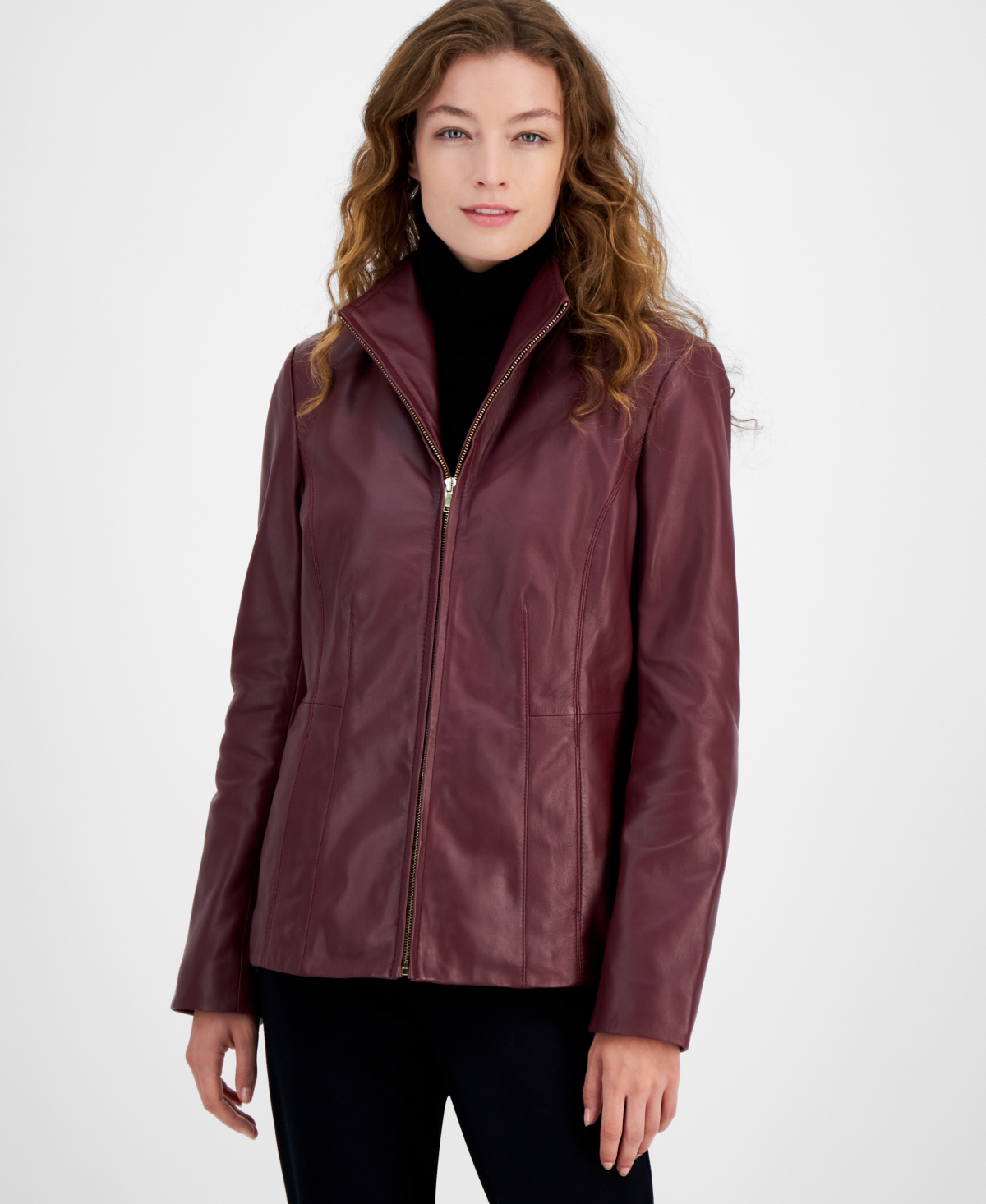 Cole Haan Womens Leather Coat