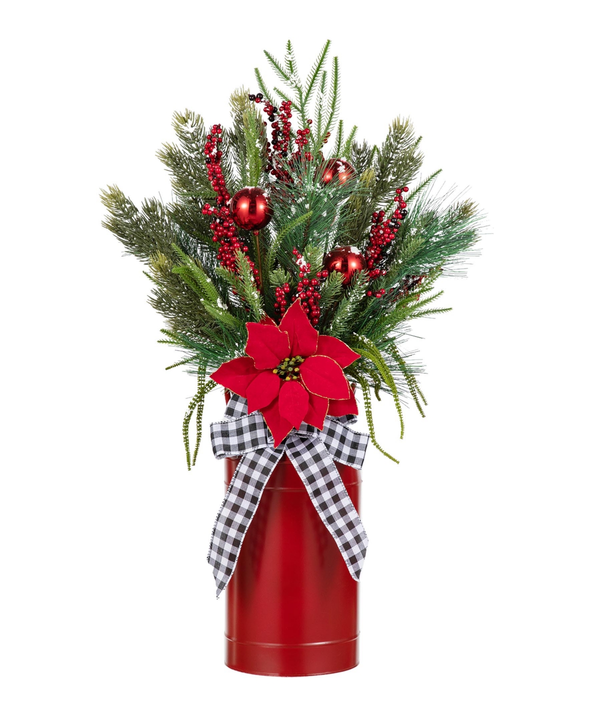 Glitzhome 35 H Christmas Poinsettia Floral Potted Porch Tree