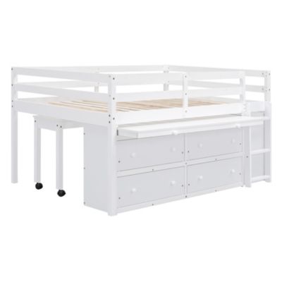 Streamdale White Loft Bed with Desk and Drawers