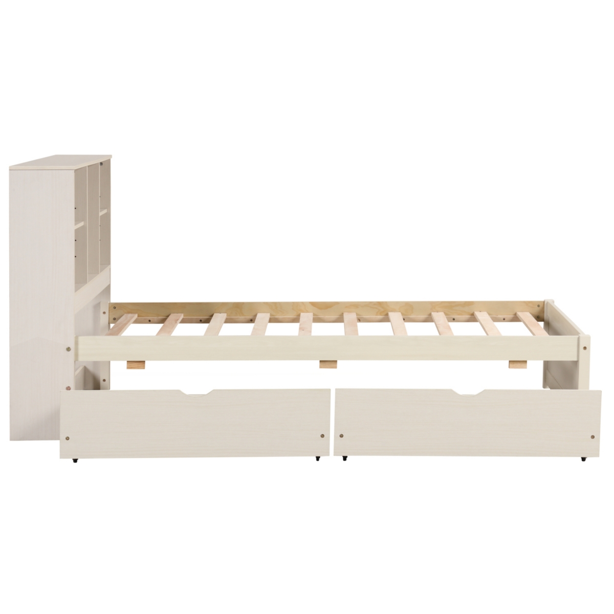 Streamdale Furniture Modern Size Bed Frame With Built-in Usb Port on Bookcase Headboard and 2 Drawers forColor - White washed