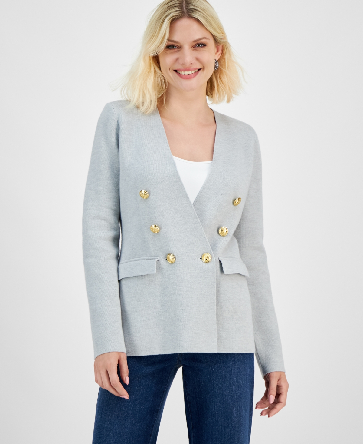 INC INTERNATIONAL CONCEPTS PETITE FAUX-DOUBLE-BREASTED BLAZER, CREATED FOR MACY'S 
