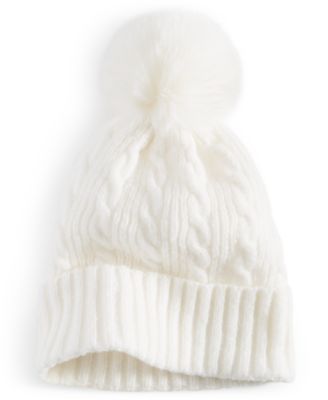 Style & Co - Solid Color Pom-Pom Cable Knit Beanie
