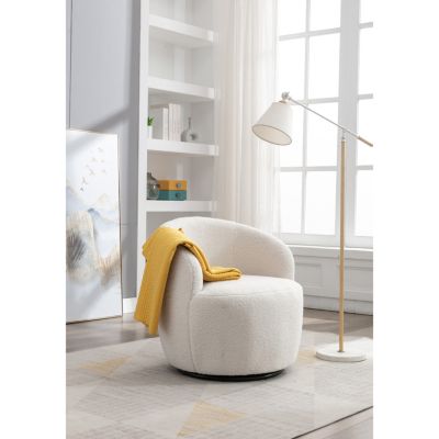 Teddy Fabric Swivel Barrel Chair with Metal Ring