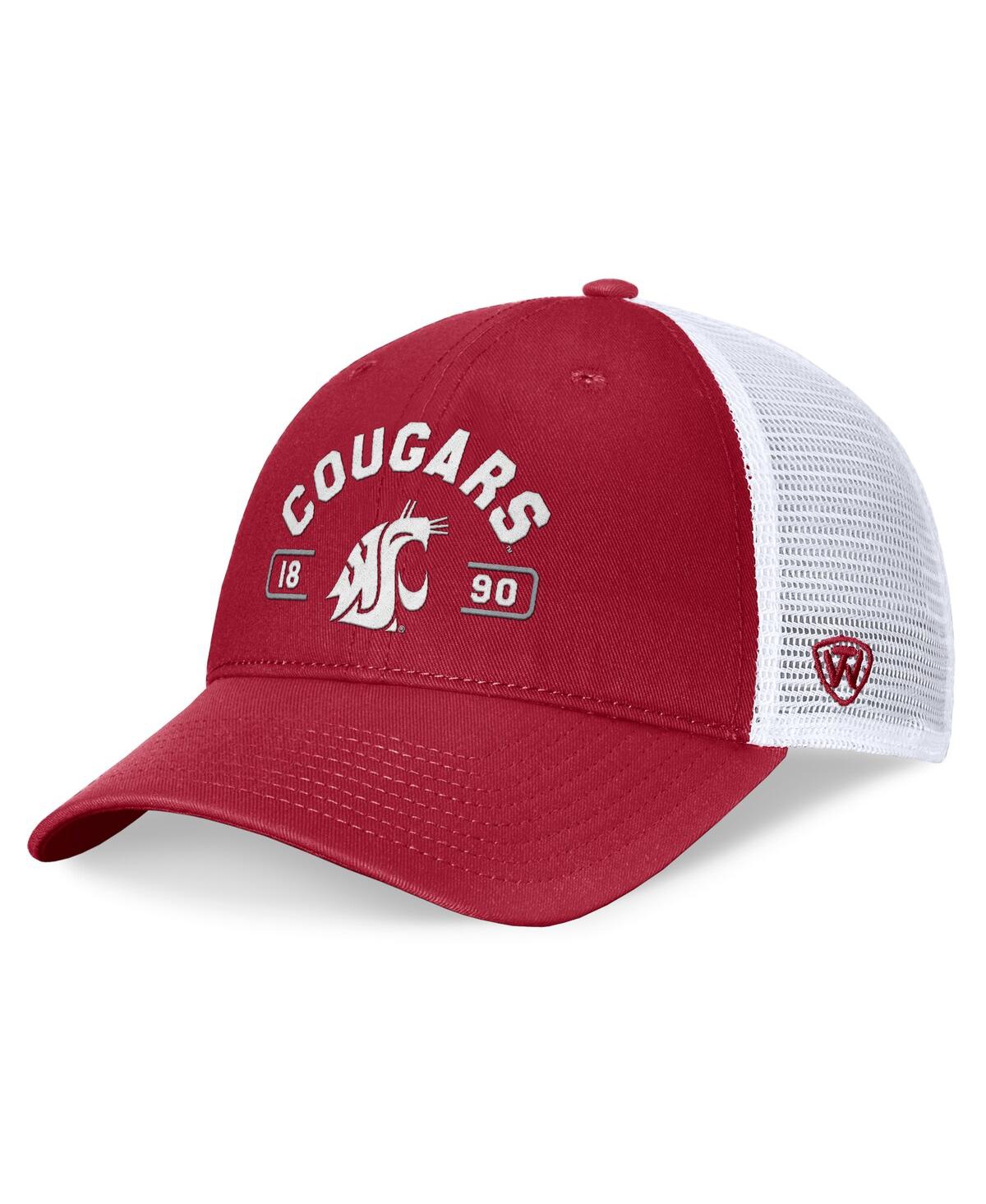 Top Of The World Men's Crimson/white Washington State Cougars Free Kick Trucker Adjustable Hat In Crimson,white