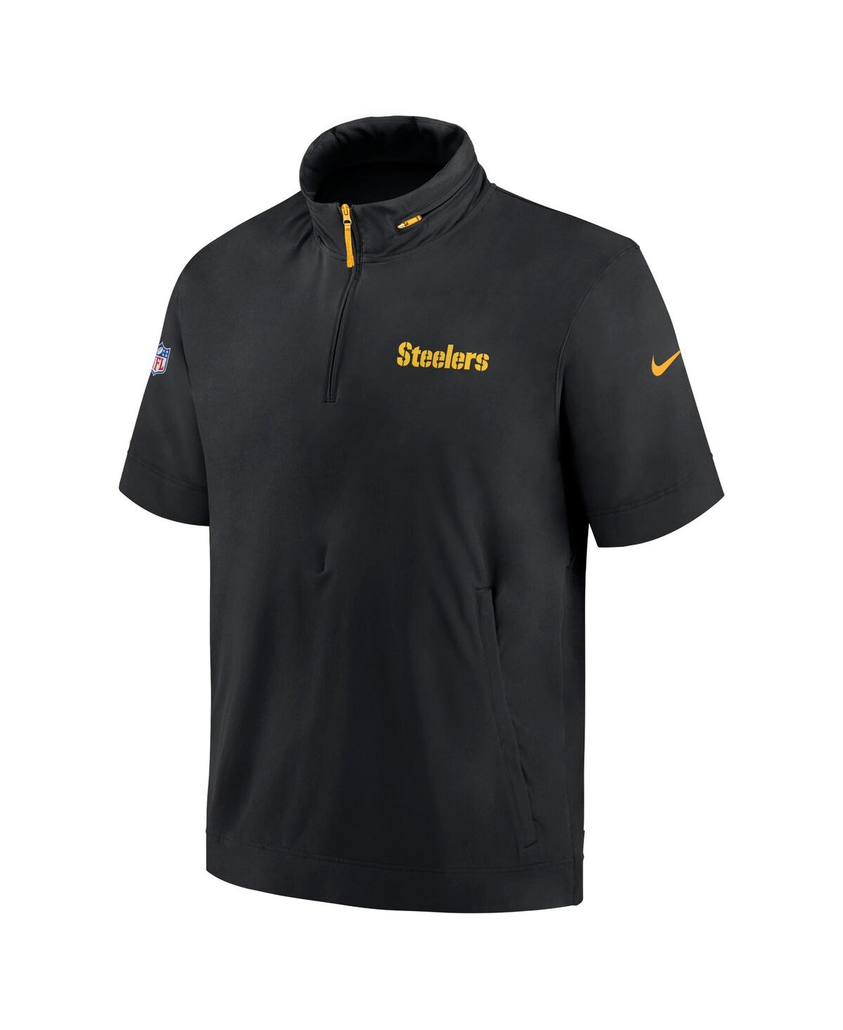 Nike Men'sPittsburgh Steelers 2024 Sideline Coach Short Sleeve Half-Zip Hoodie Jacket - Black, Gold