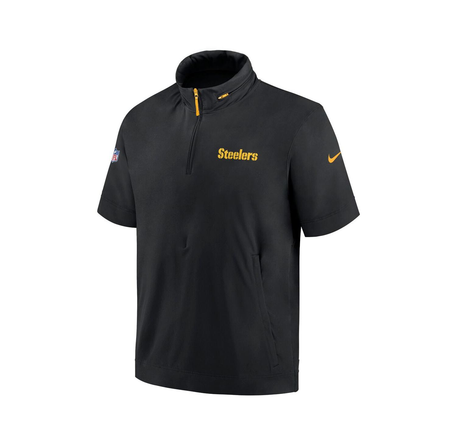 Men's Black Pittsburgh Steelers 2024 Sideline Coach Short Sleeve Half-Zip Hoodie Jacket