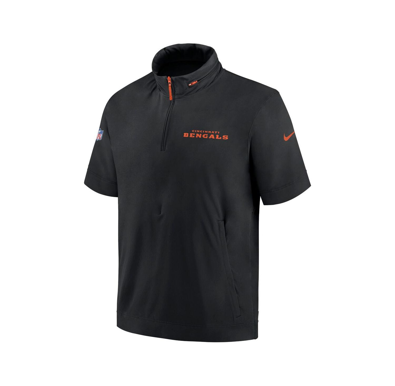 Men's Black Cincinnati Bengals 2024 Sideline Coach Short Sleeve Half-Zip Hoodie Jacket