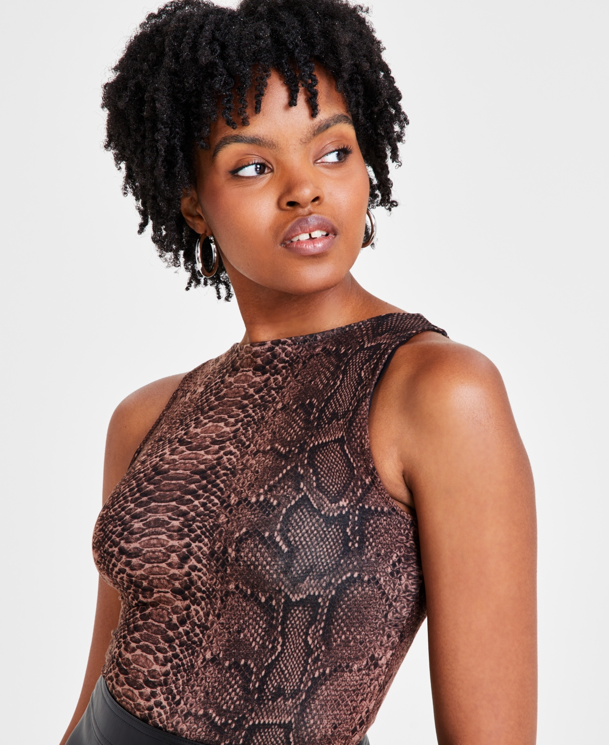 Bar Iii Women's Snake-Print Sleeveless Jersey Bodysuit, Created for Macy's