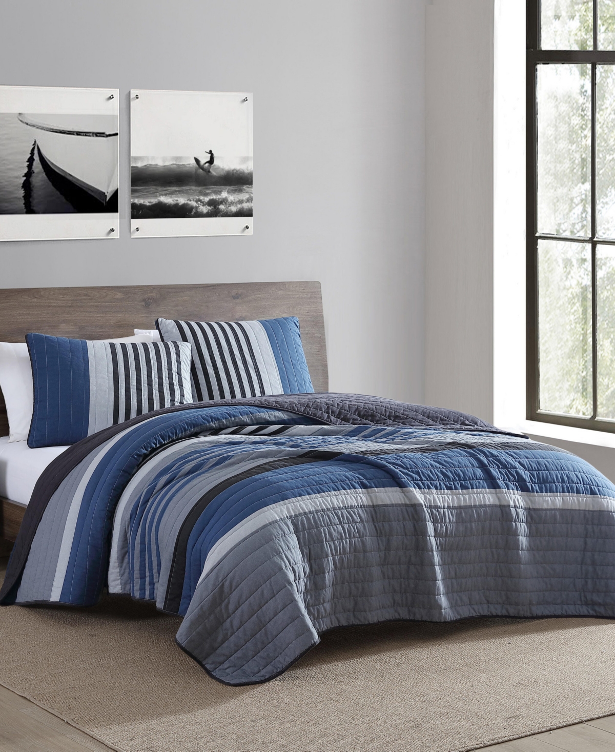 Nautica Rendon Reversible 2 Piece Quilt Set, Twin In Charcoal