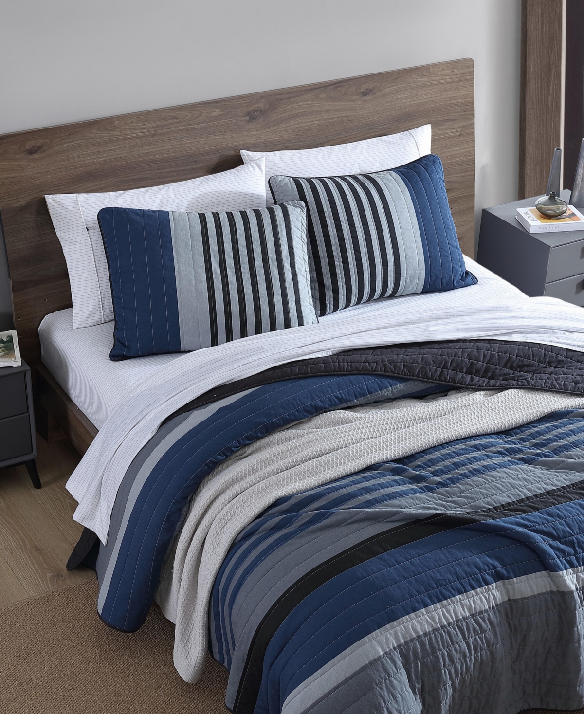 Nautica Rendon Reversible 2 Piece Quilt Set, Twin In Charcoal
