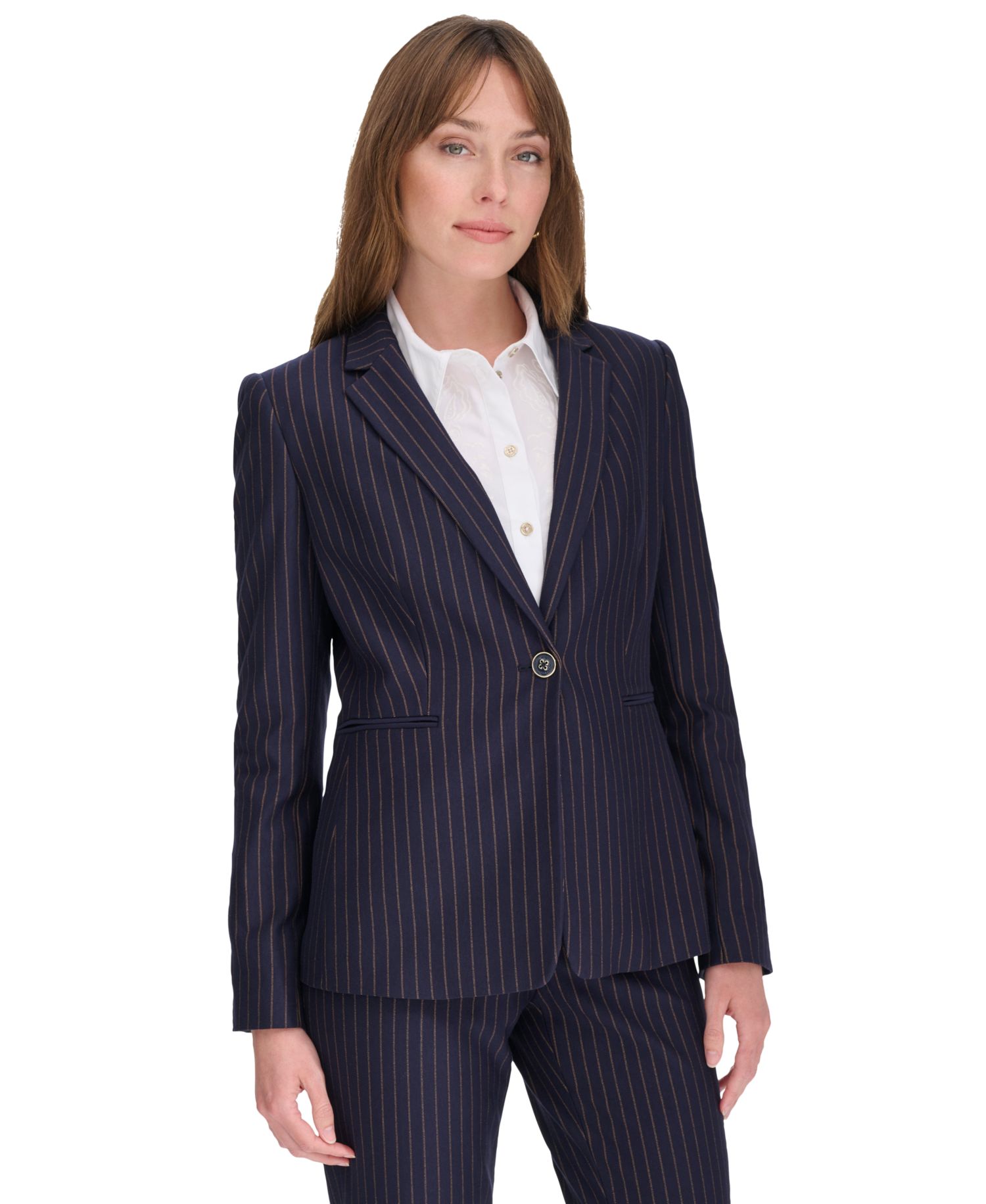 Women's Pinstripe Slim-Fit Single-Button Blazer