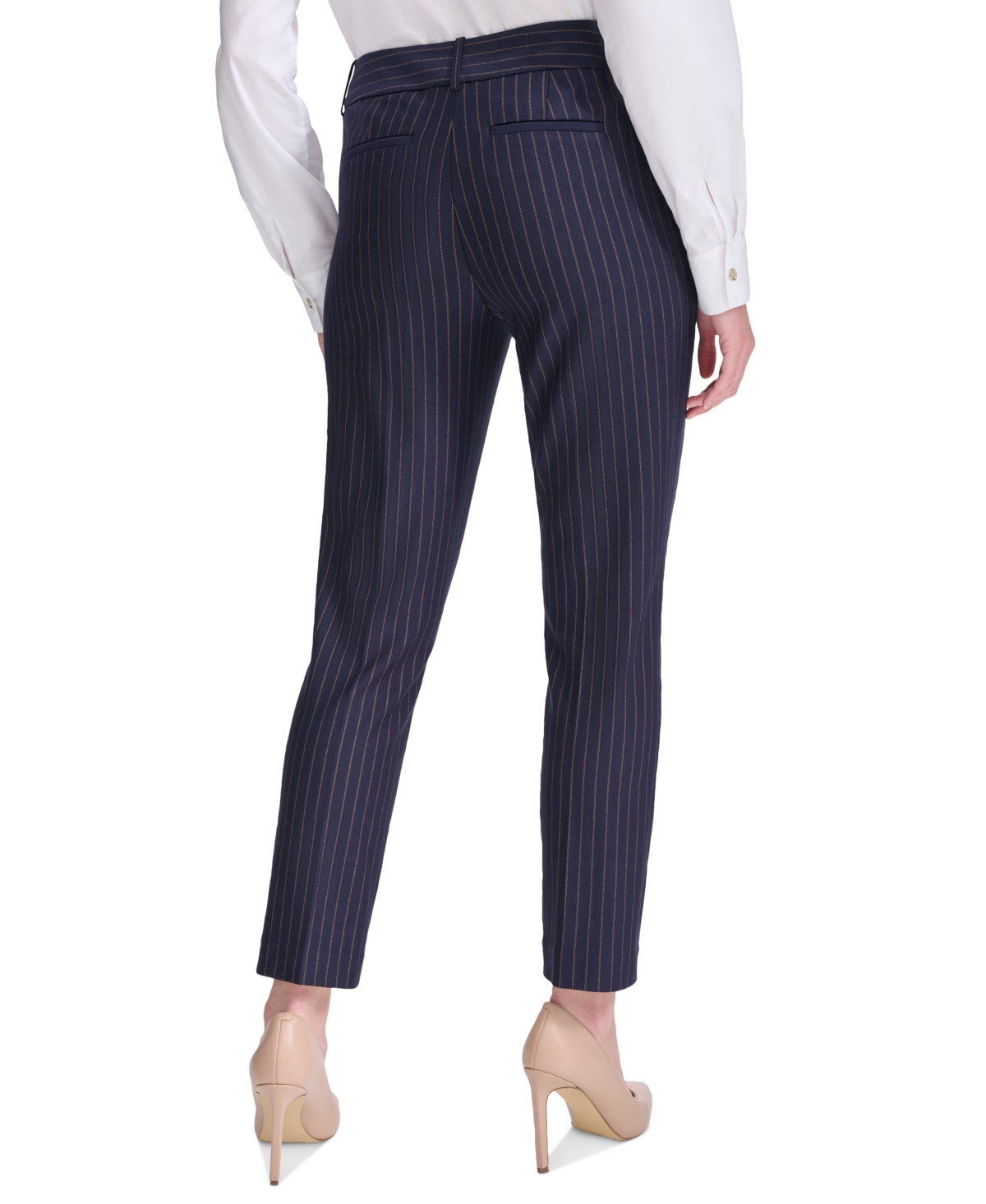 Tommy Hilfiger Women's Pinstripe Mid-rise Ankle-length Pants In Mdngt,taba