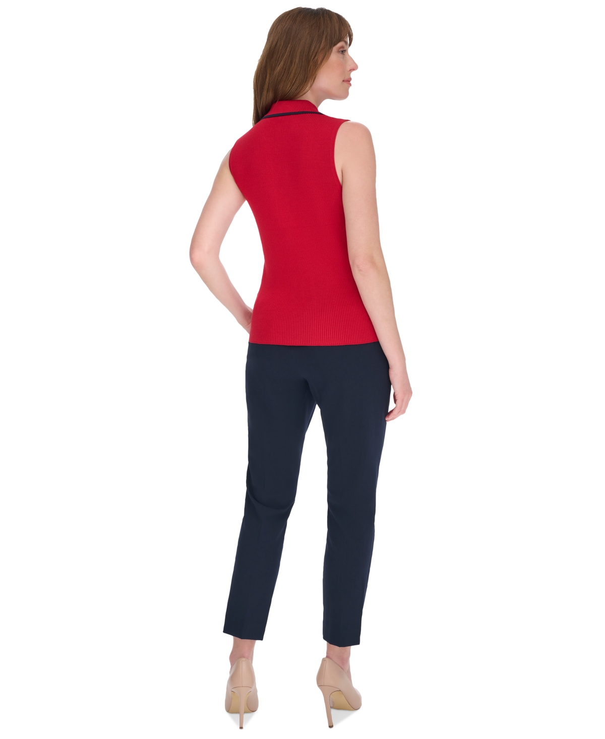 Tommy Hilfiger Women's Rib-Knit Sleeveless Polo Tank Top -midn