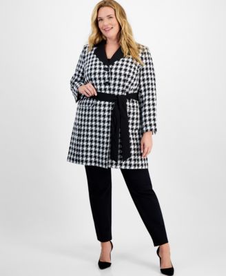 Le Suit - Plus Size Houndstooth Belted Pantsuit