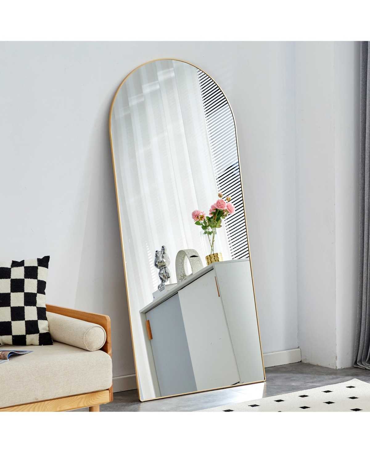 Floor Standing Full-Length Rearview Mirror. Metal Framed Arched Wall Mirror, Bathroom Makeup Mirror, Floor Standing Mirror With Bracket. 7