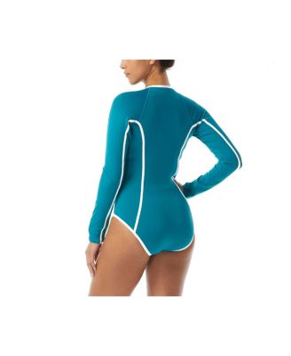 Sculpt Long Sleeve Zip Front One Piece Swimsuit