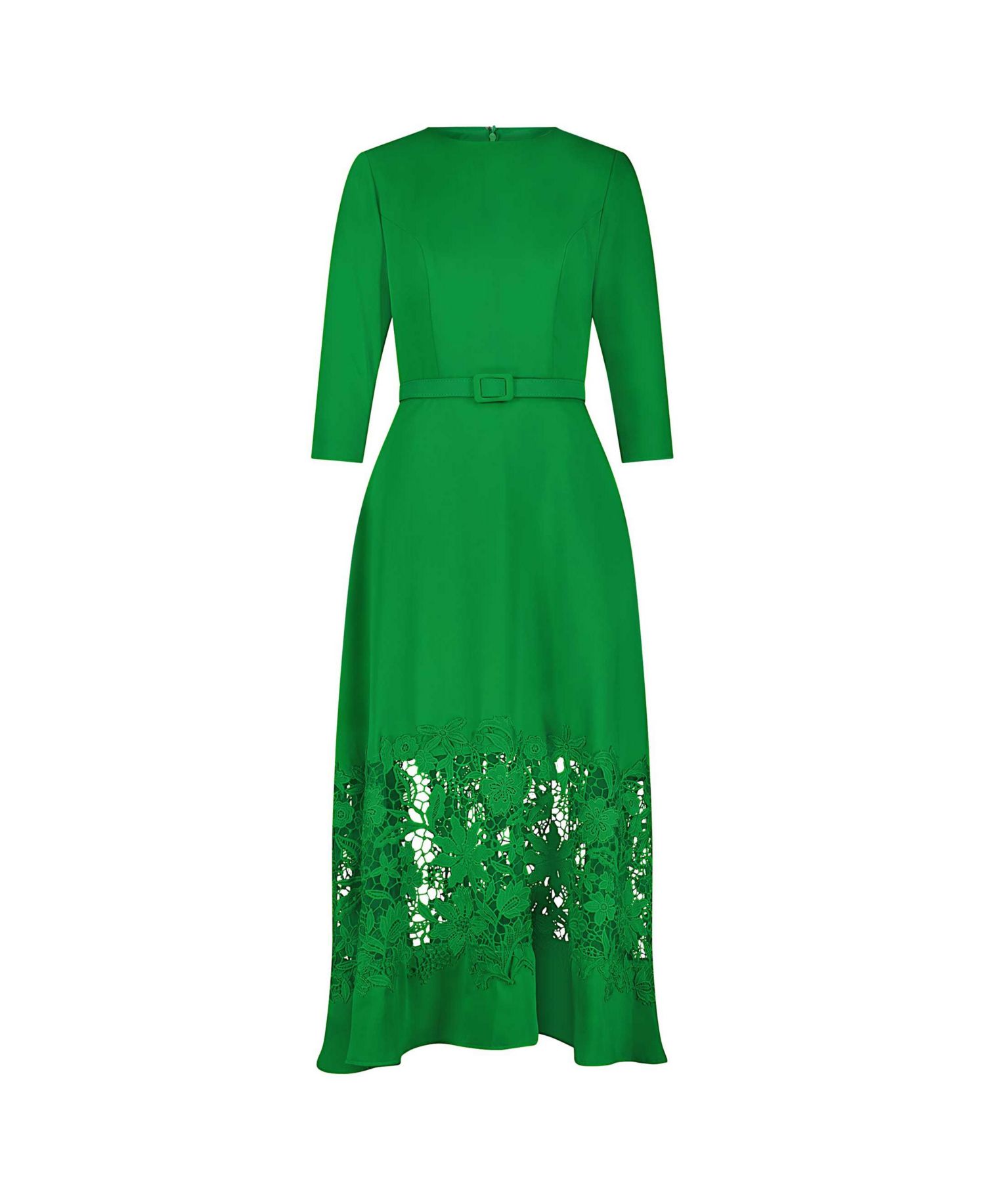 Women's Crepe Boat Neck Applique Cut Out Detail Midi Dress