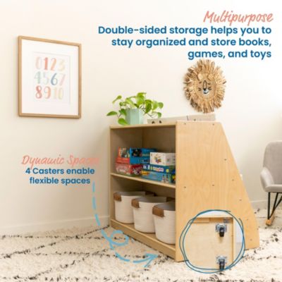 Double-Sided Mobile Book Display with Storage, Natural, 1