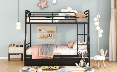 Streamdale Full XL Over Queen Metal Bunk Bed with 2 Drawers, Black