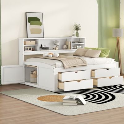 Streamdale White Full-Size Wood Daybed with Cabinet Storage