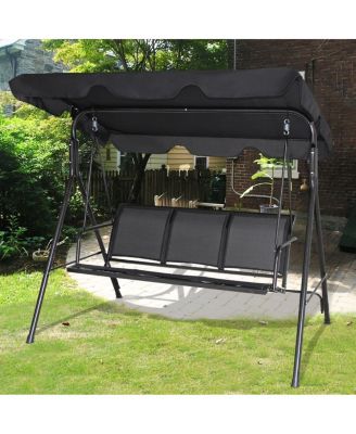 Outdoor Patio Swing Canopy 3 Person Canopy Swing Chair Patio Hammock Black