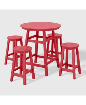 5 PC HDPE Outdoor Patio Dining Bar Table and Counter High Round Stools