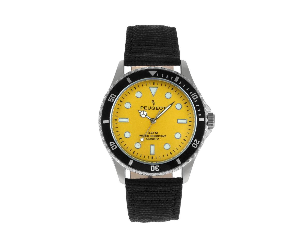 Men's Sport Bezel Watch with Yellow Dial and Black Canvas Strap - Yellow