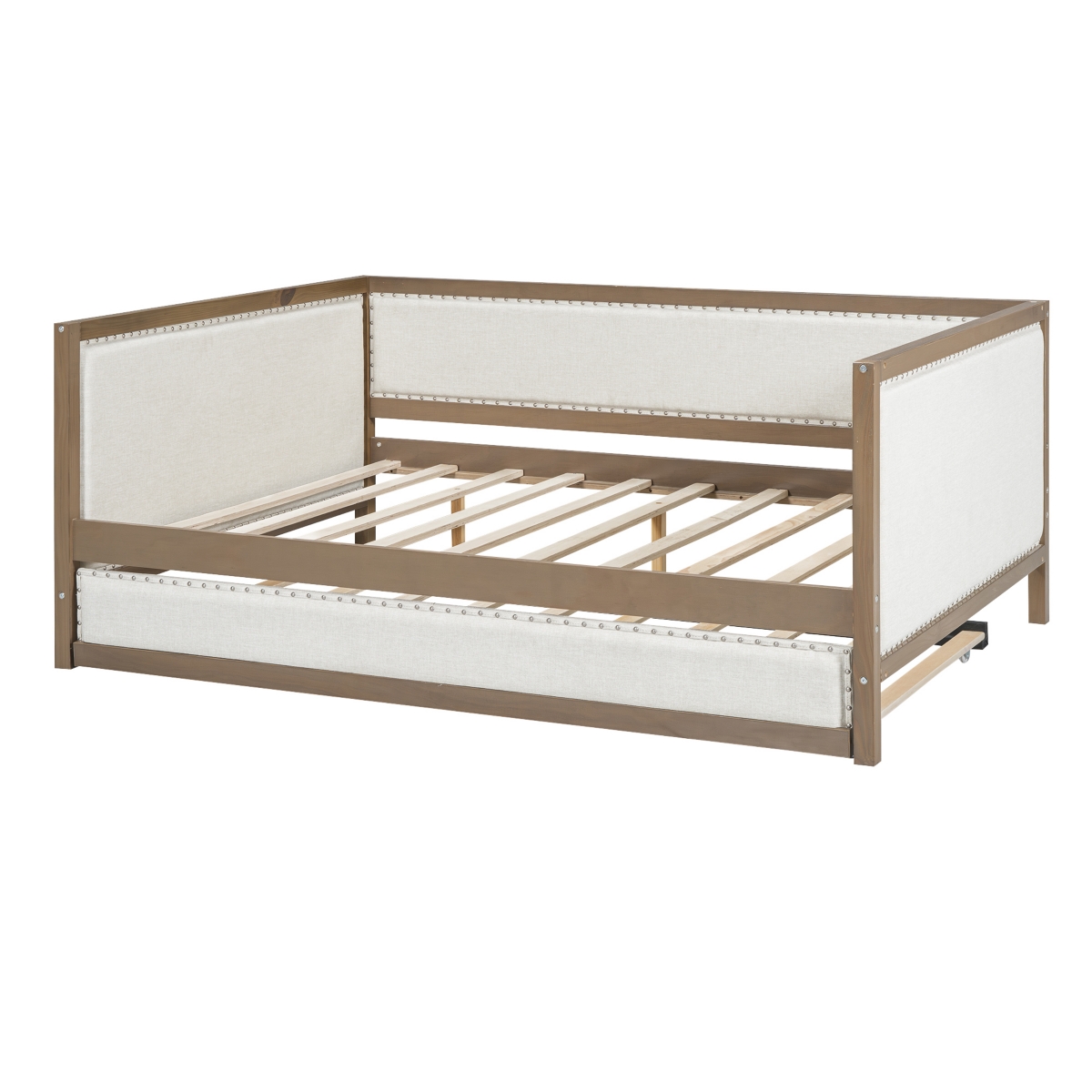 Streamdale Furniture Size Upholstered Daybed with Trundle and Nailhead Decoration,Color - Wood