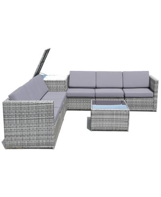 8 PCS Wicker Sofa Rattan Furniture Set Patio Furniture w/ Storage Outdoor