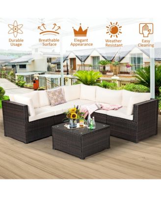 6PCS Patio Rattan Furniture Set Sectional Cushioned Sofa Deck