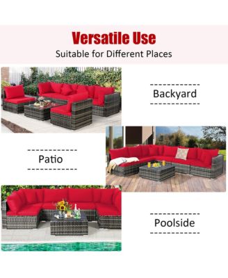 7PCS Patio Rattan Furniture Set Sectional Sofa Garden