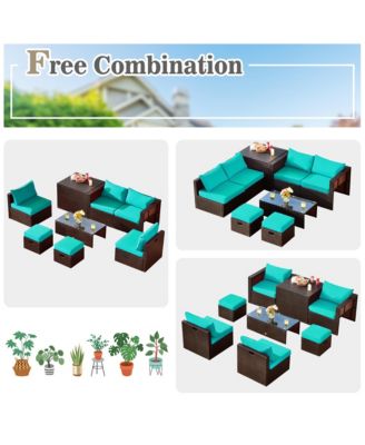 8PCS Patio Rattan Furniture Set Space-Saving Storage Cushion