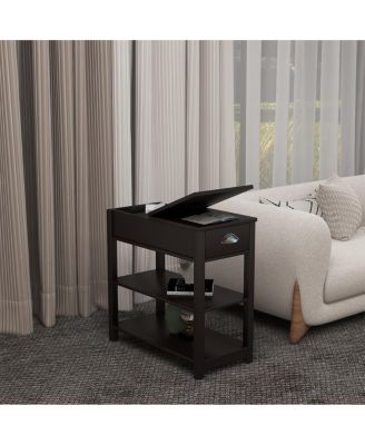 Narrow End Table with Flip-Over Drawers