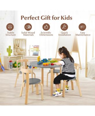 5-Piece Kids Wooden Curved Back Activity Table and Chair Set with Toy Bricks