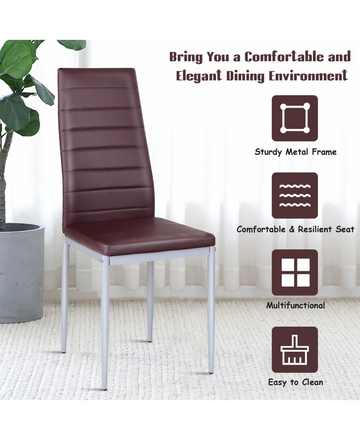 Slickblue 4 Pieces Pvc Elegant Design Leather Dining Chairs with Solid Metal Legs