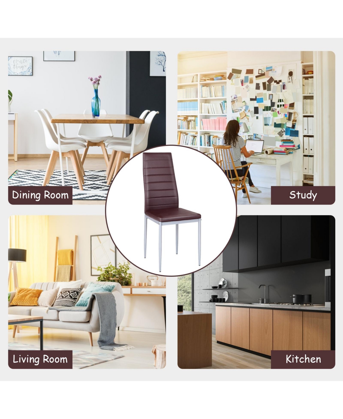 Slickblue 4 Pieces Pvc Elegant Design Leather Dining Chairs with Solid Metal Legs