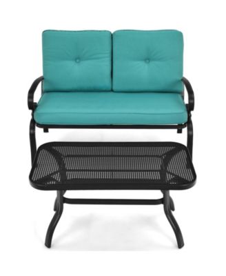 2 Pieces Patio Loveseat Bench Table Furniture Set with Cushioned Chair