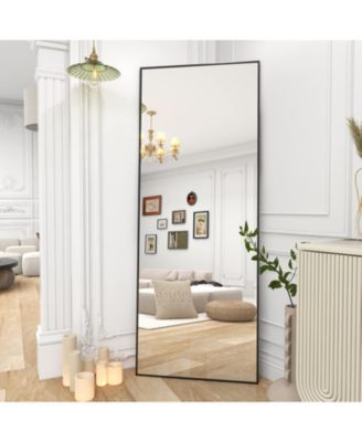 Black 64"x21" Full-Length Rectangle Nano Glass Mirror, Standing or Wall-Mounted